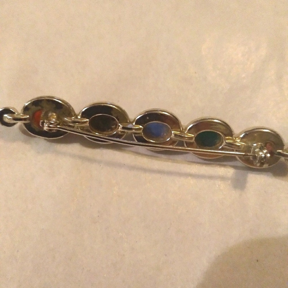 Vintage Multi Color Scarab Bar Brooch Gold Tone Egyptian Revival Beetle‎ Pin - Picture 3 of 4